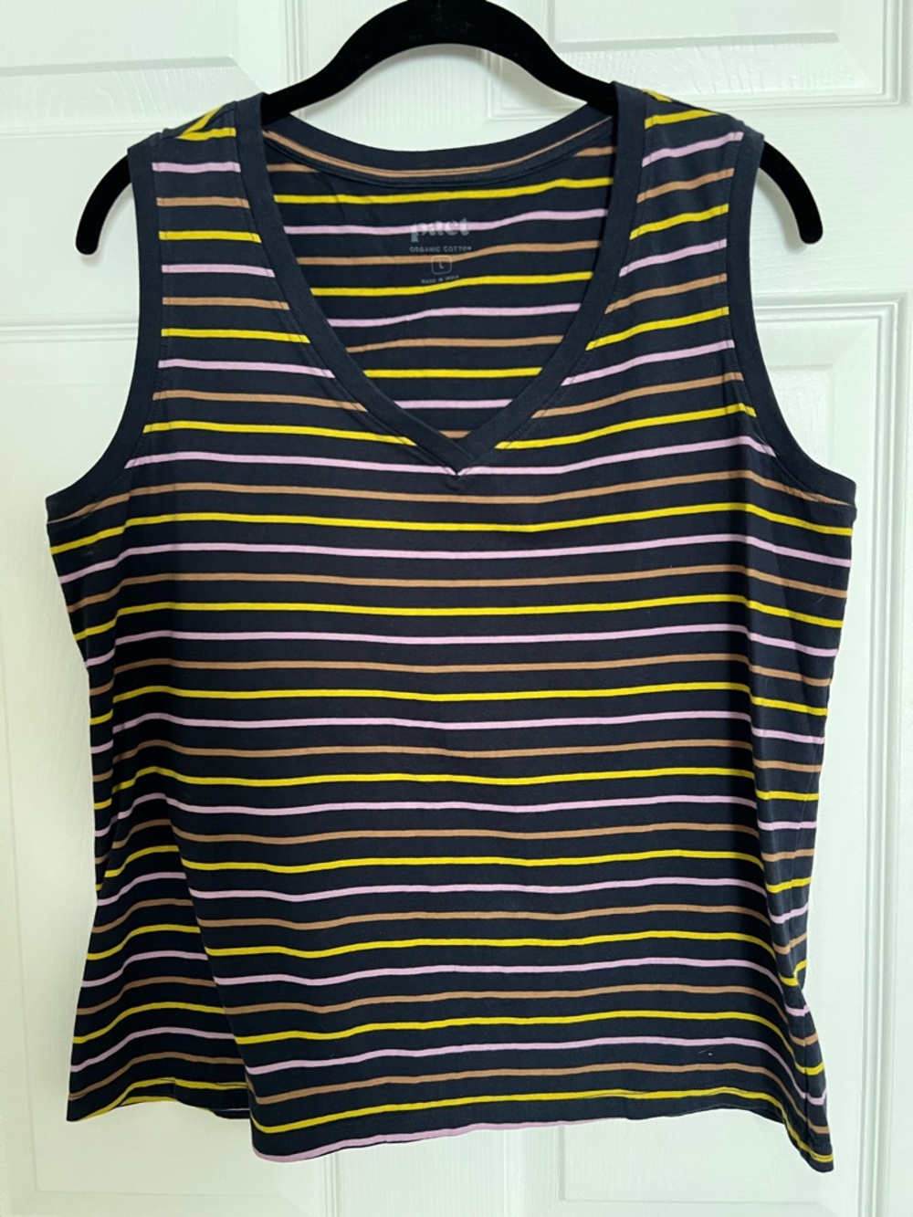 ‼️NWOT: Pact Organic Bold Striped Black Tank Top - L